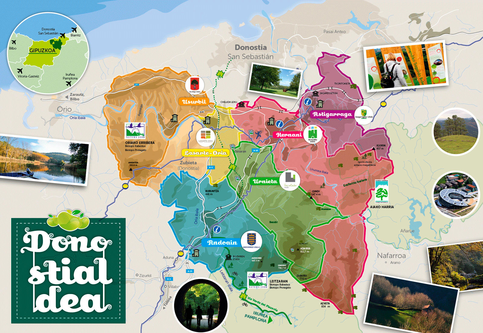 Mapa turístico de la comarca de Donostialdea